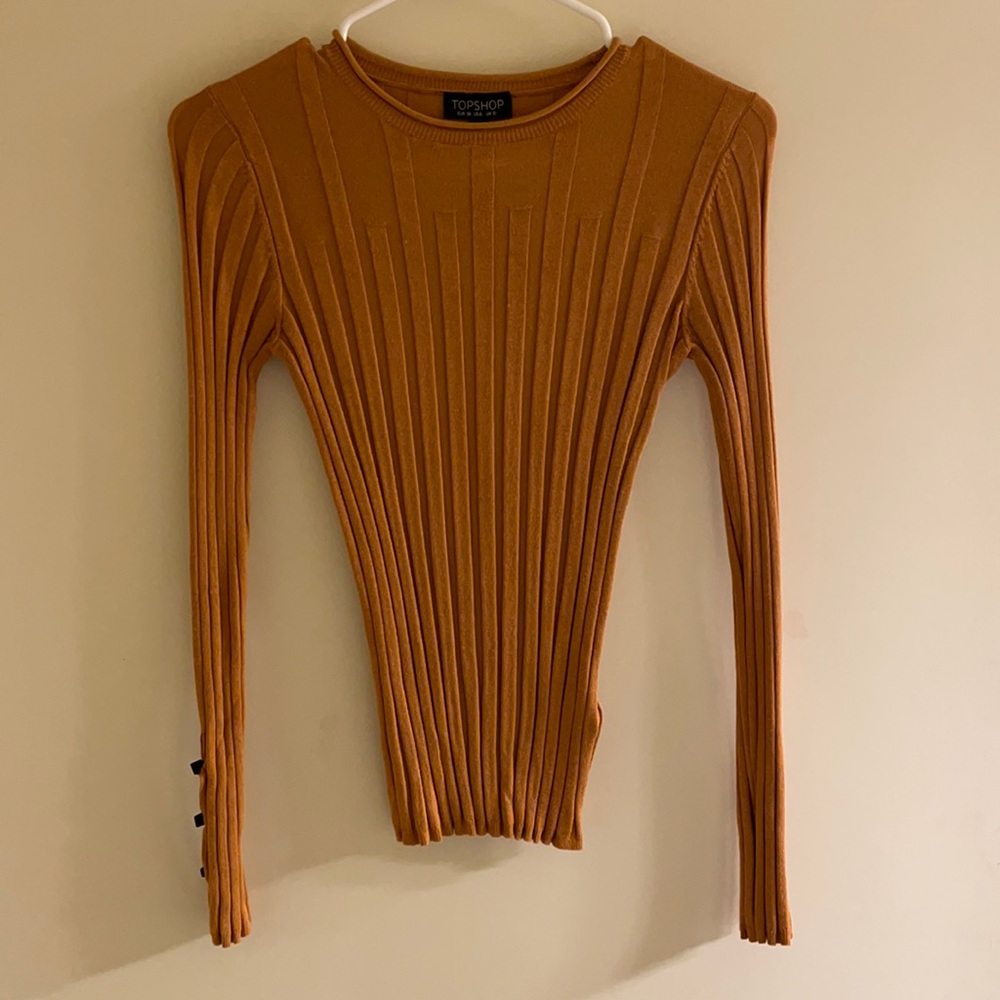 Topshop Fitted Ribbed Button Button Cuff Dark Mus… - image 1